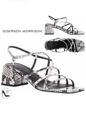 Sigerson Morrison Ellia Gray Snake Leather Ankle Strap Heeled Sandals Pumps 38